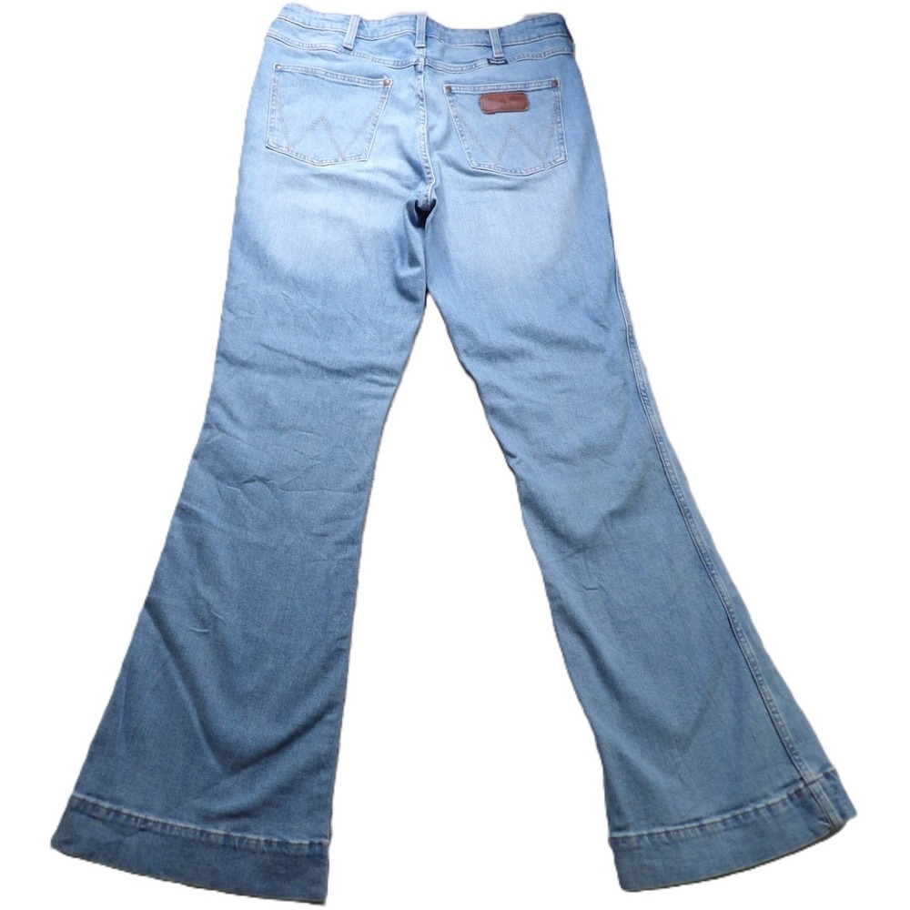 Wrangler Retro Women W33 L36 Light Wash High Rise Flare Jeans Western Cowgirl